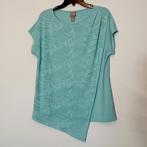 Chico's Short Sleeve Aqua Hi-Low Tunic Top w Overlay; Size Medium / 8 - Picture 2 of 8